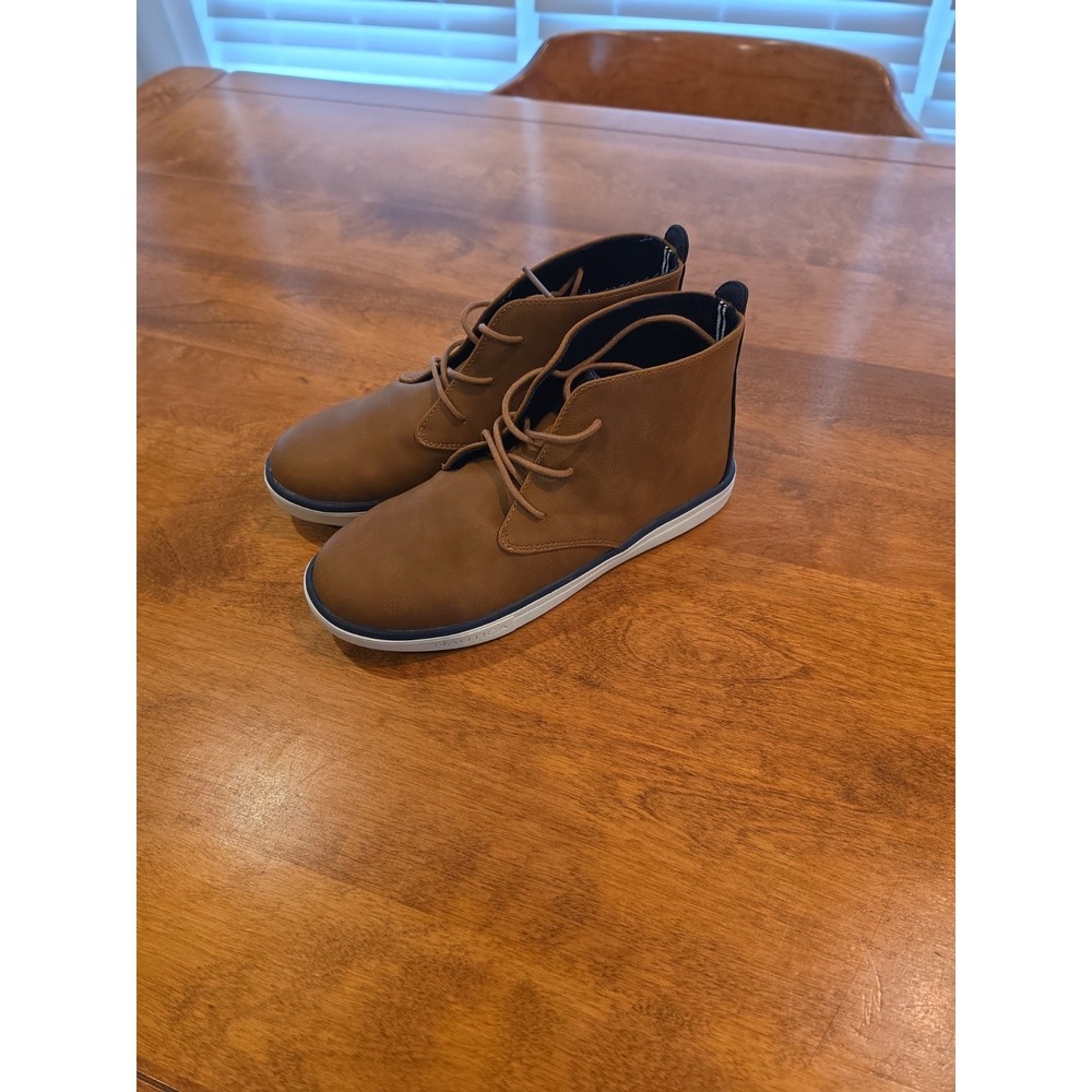 Nautica Tan Leather Tie Chukka Bootie Boots Size 6 Navy Blue Brown Pierson